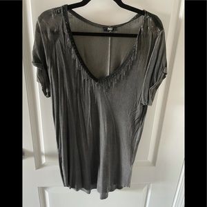 Paige Charcoal V-Neck Tee with Chain Detailing